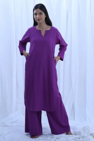 Purple Handloom Cotton Kurta Set