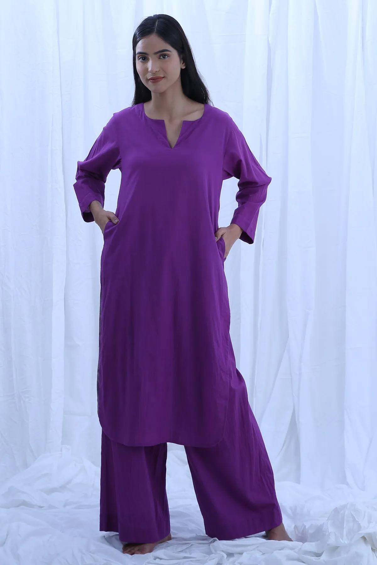Purple Handloom Cotton Kurta Set