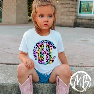 Rainbow Leopard Monogram Ruffle Tee or Onesie | Leopard Print | Toddler | Baby | Girl | Monogram |