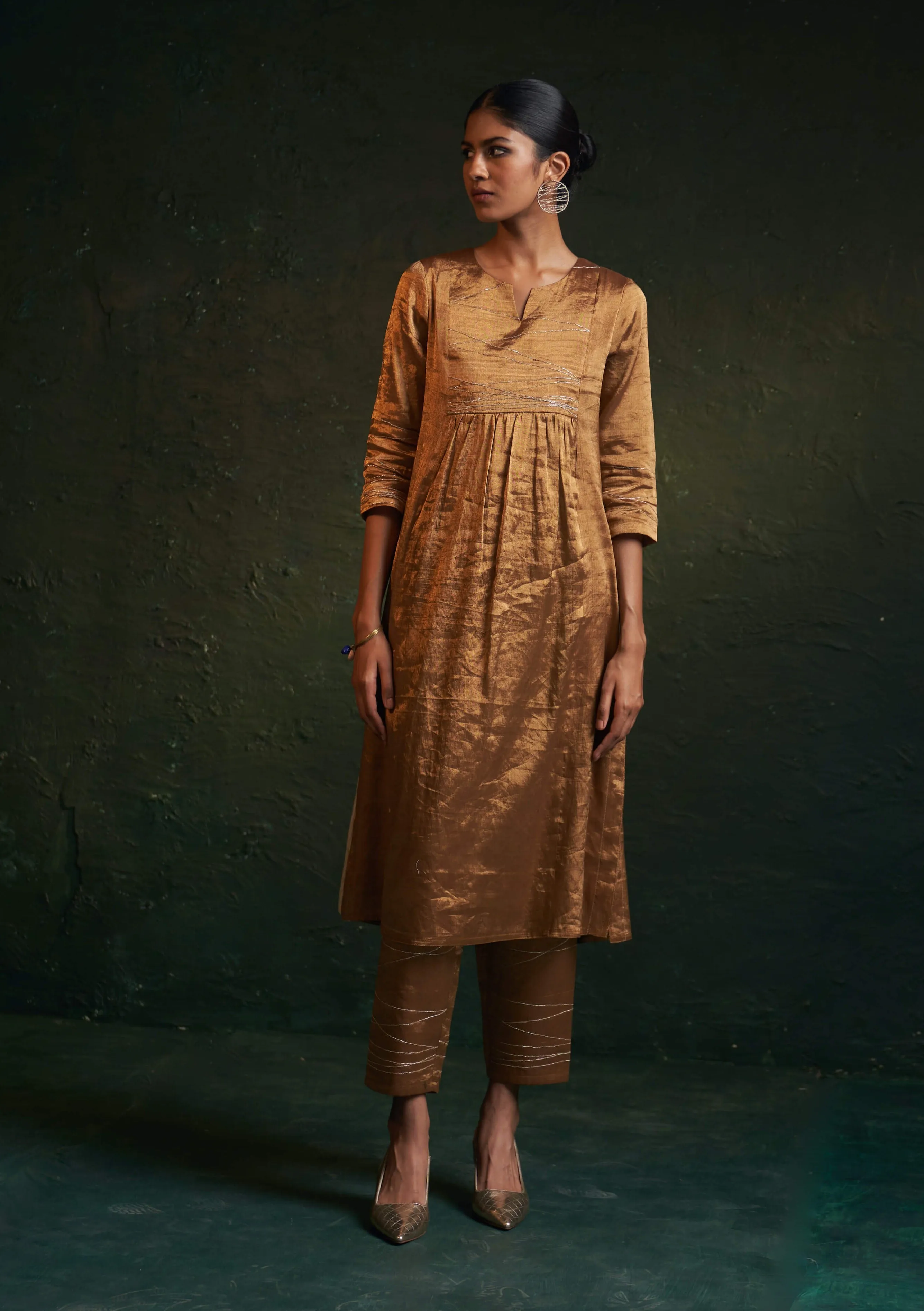 Regal gold gathered kurta set