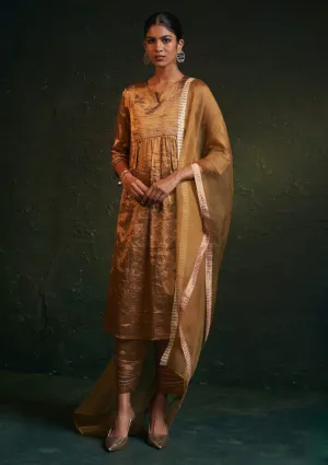 Regal gold gathered kurta set
