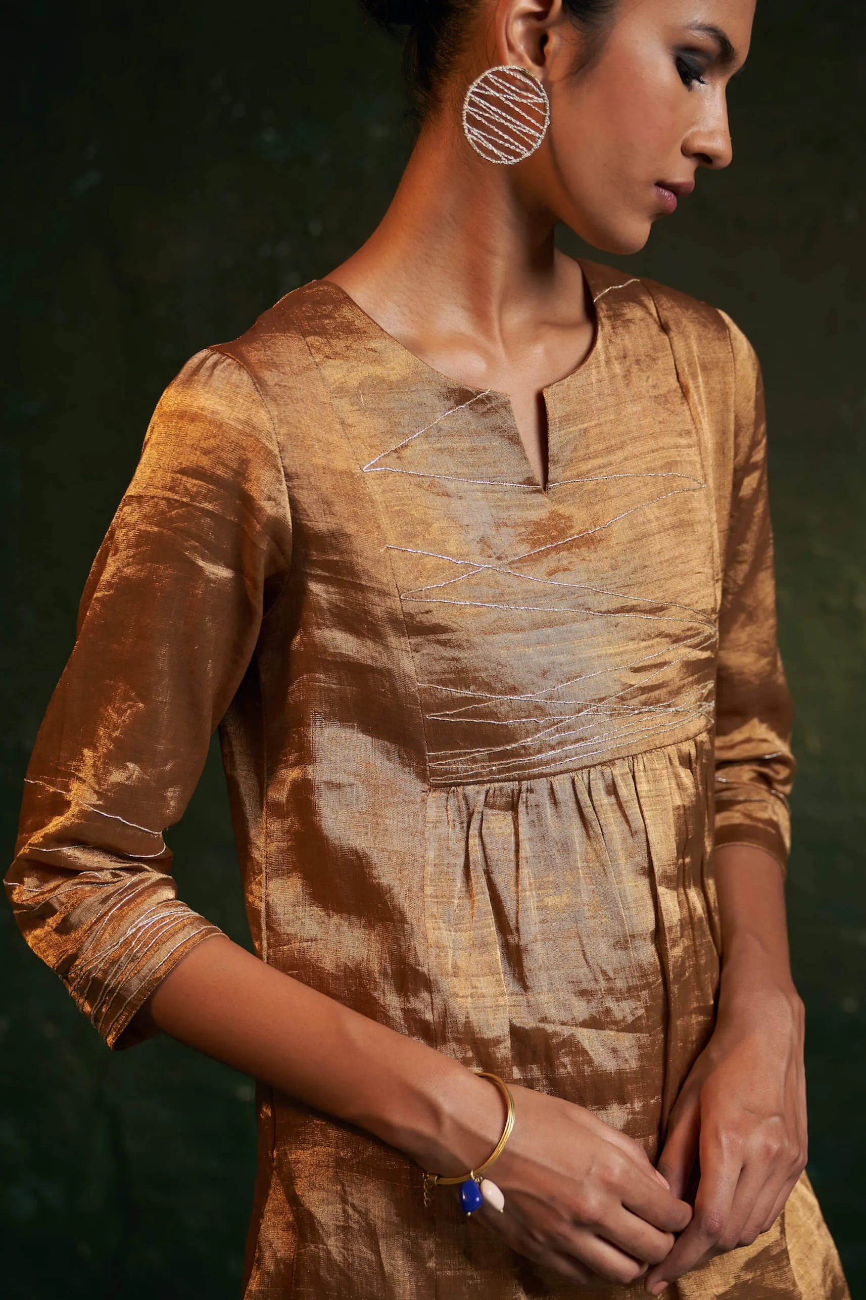 Regal gold gathered kurta set