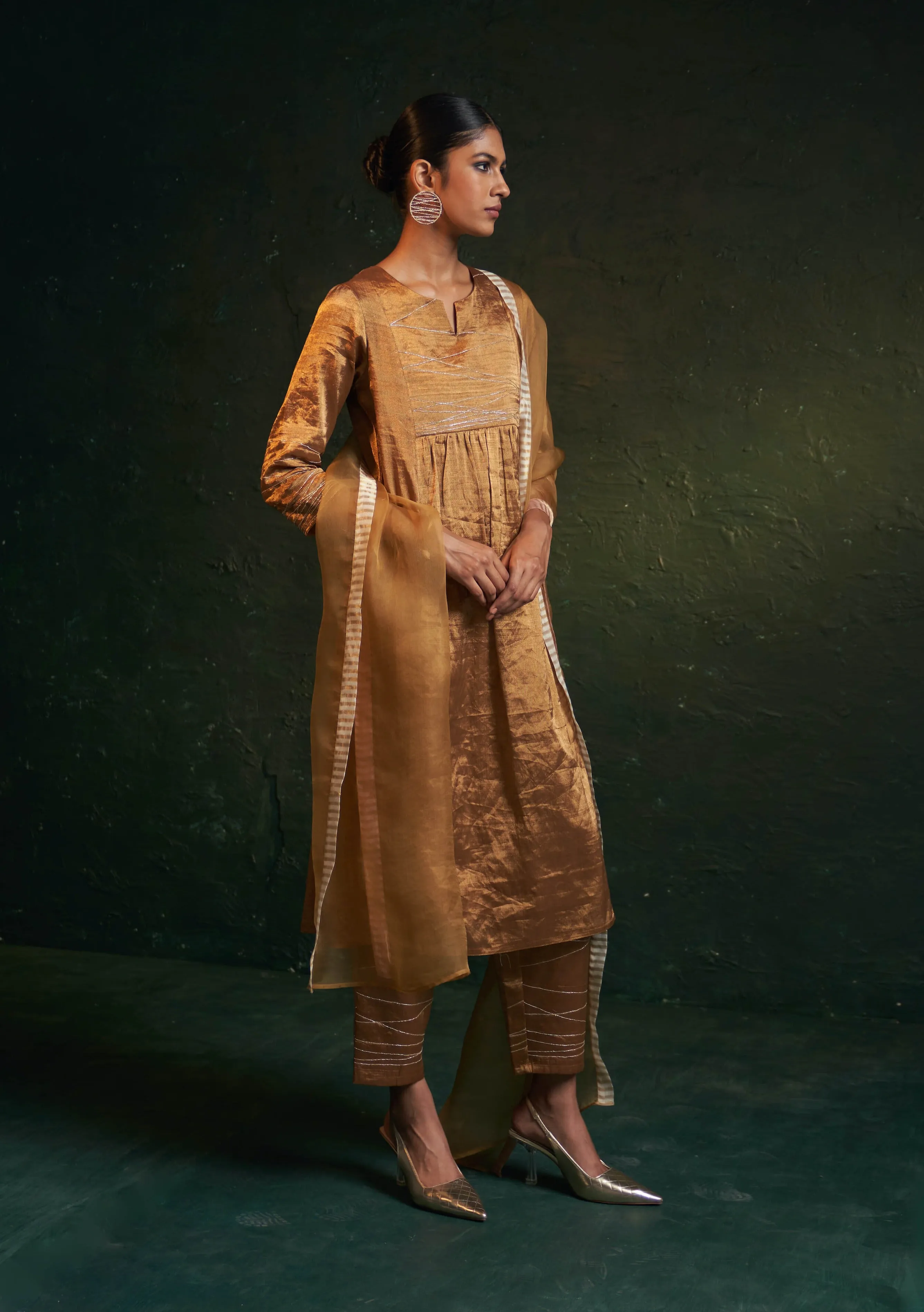 Regal gold gathered kurta set