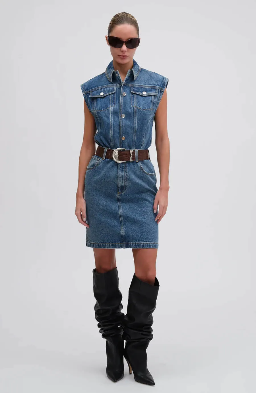 Ronny Kobo - Carlyle Bodysuit in Lightwash blue denim