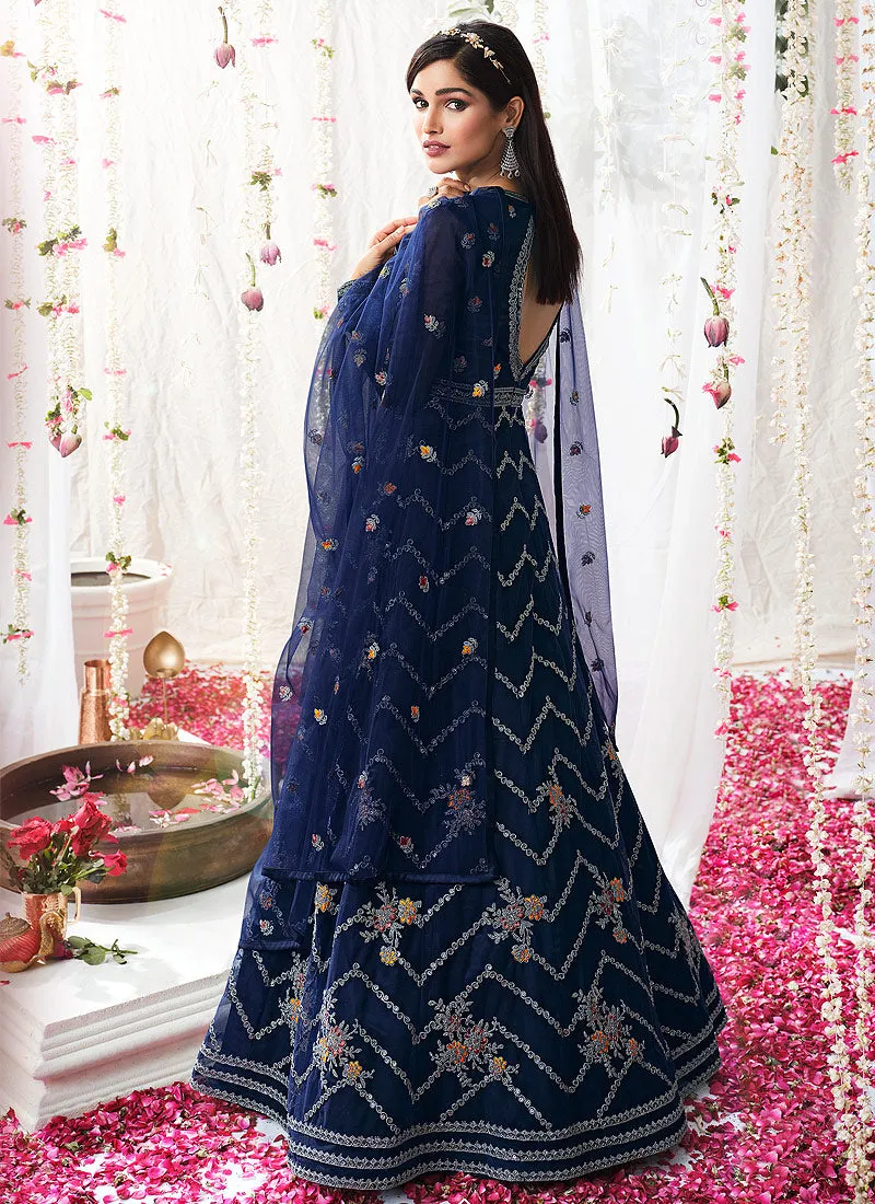 Royal Blue Multi Embroidered Festive Anarkali Suit