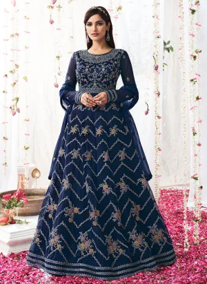 Royal Blue Multi Embroidered Festive Anarkali Suit