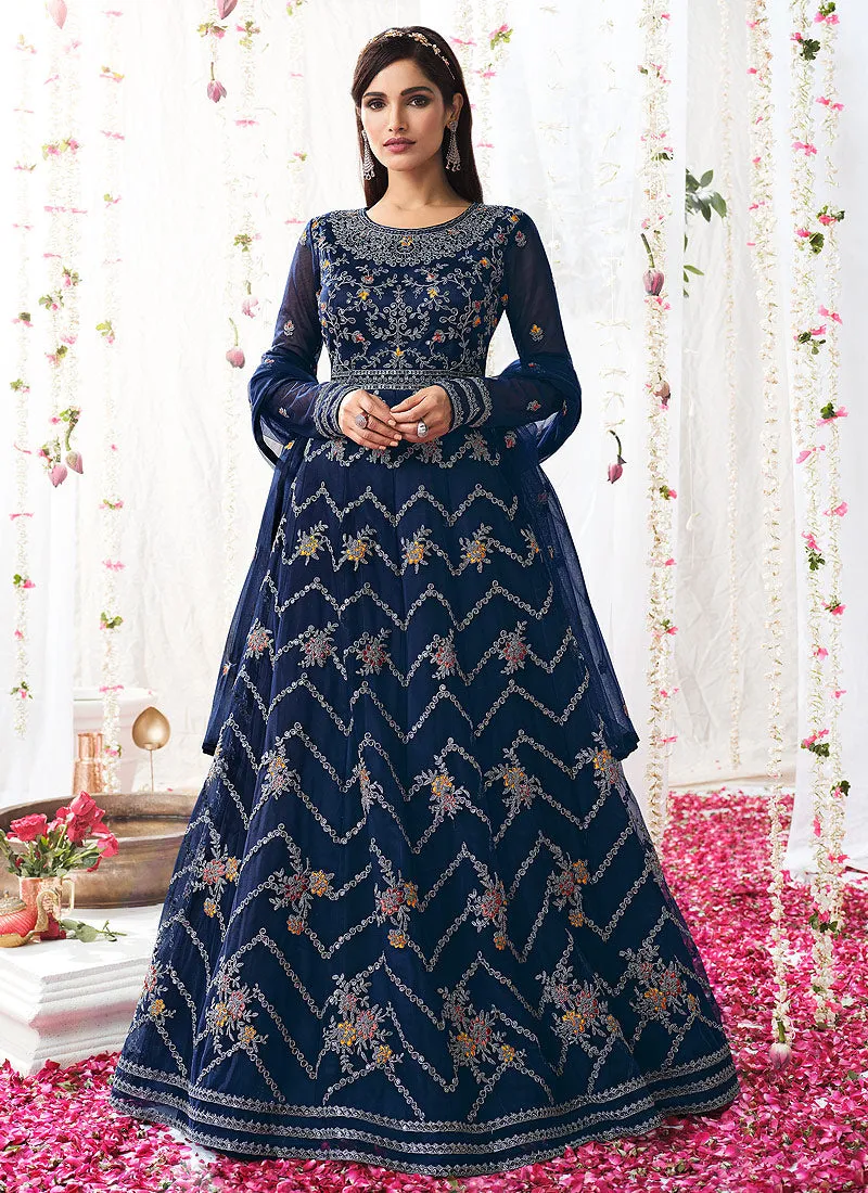 Royal Blue Multi Embroidered Festive Anarkali Suit