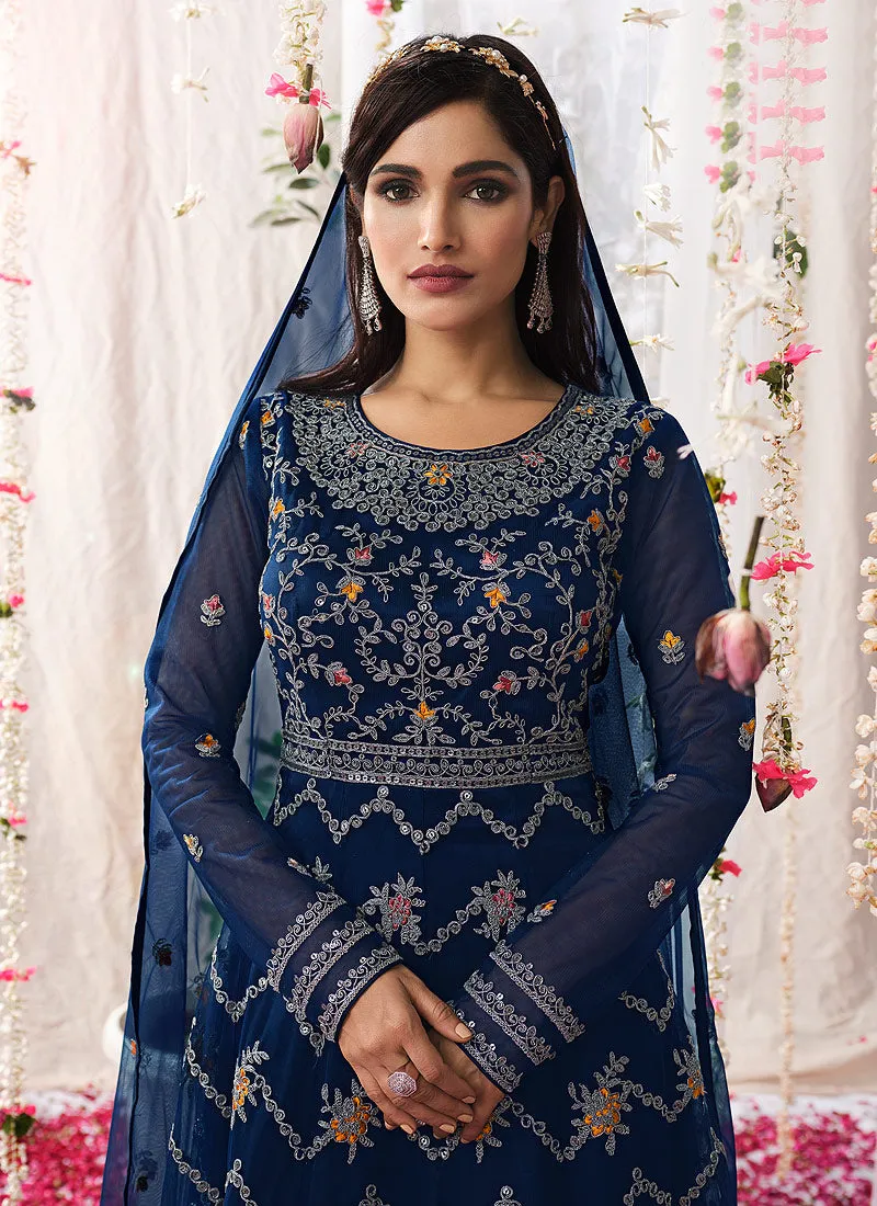 Royal Blue Multi Embroidered Festive Anarkali Suit