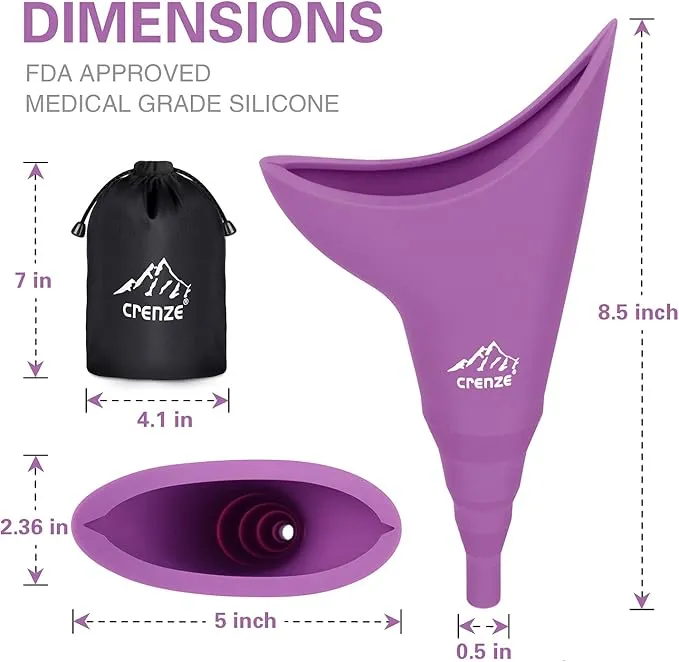 Rquite Female Urination Device, Female Urinal Silicone Funnel Urine Cups Portable Urinal Standing Up to Pee Funnel for Travelling, Camping, Hiking, Outdoor Activities -Carrying Bag Included (2 Packs)