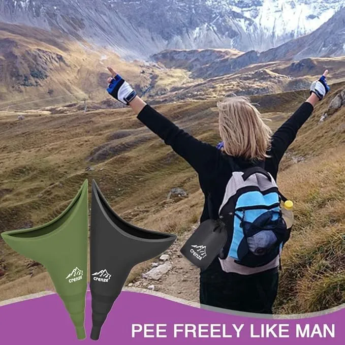 Rquite Female Urination Device, Female Urinal Silicone Funnel Urine Cups Portable Urinal Standing Up to Pee Funnel for Travelling, Camping, Hiking, Outdoor Activities -Carrying Bag Included (2 Packs)