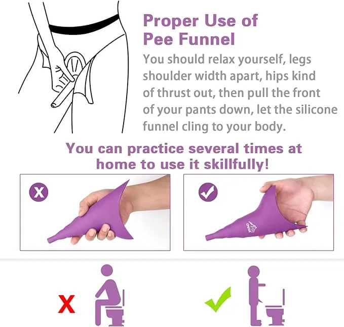Rquite Female Urination Device, Female Urinal Silicone Funnel Urine Cups Portable Urinal Standing Up to Pee Funnel for Travelling, Camping, Hiking, Outdoor Activities -Carrying Bag Included (2 Packs)