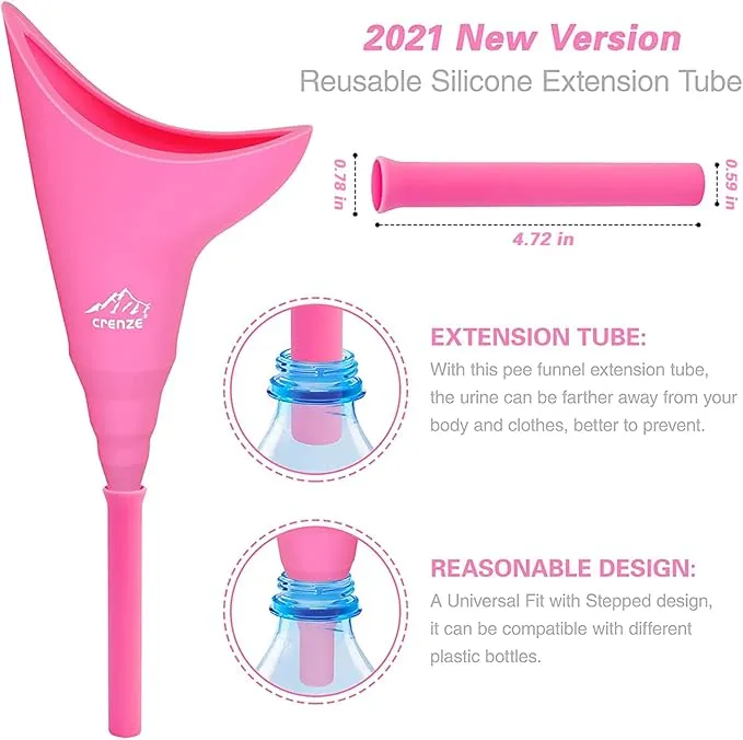 Rquite Female Urination Device, Female Urinal Silicone Funnel Urine Cups Portable Urinal Standing Up to Pee Funnel for Travelling, Camping, Hiking, Outdoor Activities -Carrying Bag Included (2 Packs)