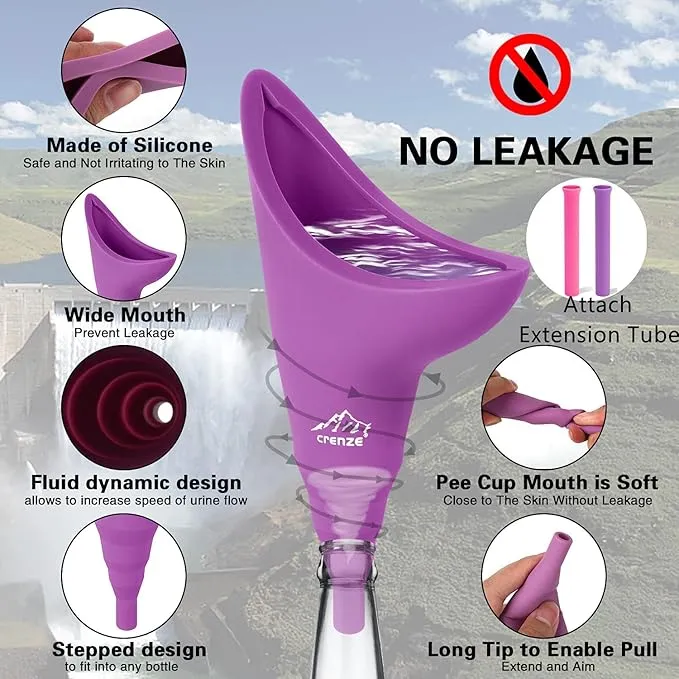 Rquite Female Urination Device, Female Urinal Silicone Funnel Urine Cups Portable Urinal Standing Up to Pee Funnel for Travelling, Camping, Hiking, Outdoor Activities -Carrying Bag Included (2 Packs)