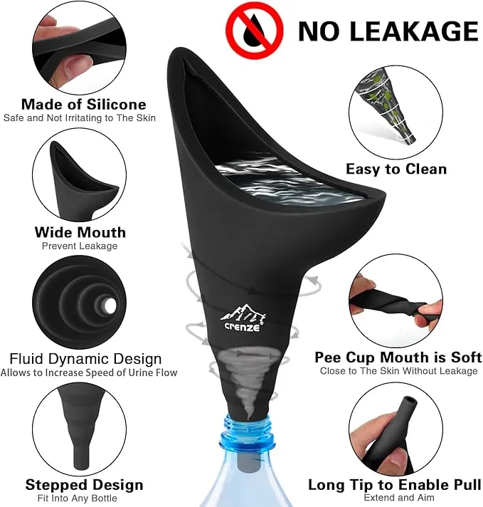 Rquite Female Urination Device, Female Urinal Silicone Funnel Urine Cups Portable Urinal Standing Up to Pee Funnel for Travelling, Camping, Hiking, Outdoor Activities -Carrying Bag Included (2 Packs)