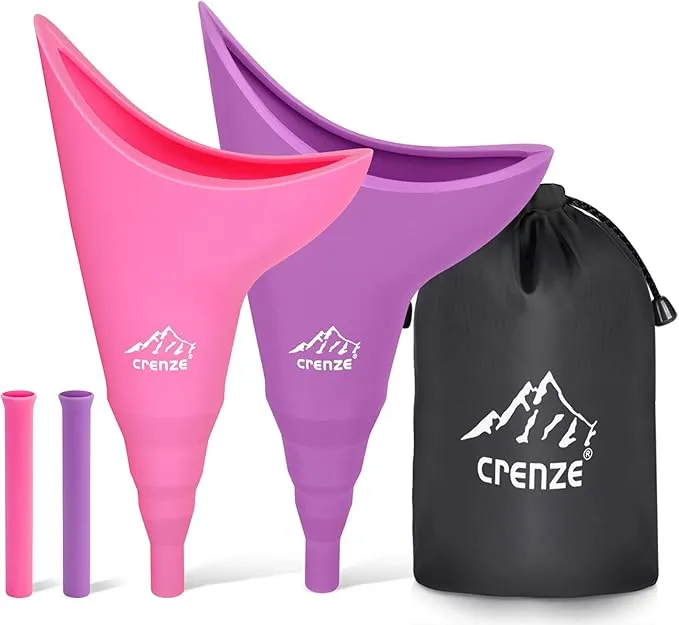 Rquite Female Urination Device, Female Urinal Silicone Funnel Urine Cups Portable Urinal Standing Up to Pee Funnel for Travelling, Camping, Hiking, Outdoor Activities -Carrying Bag Included (2 Packs)