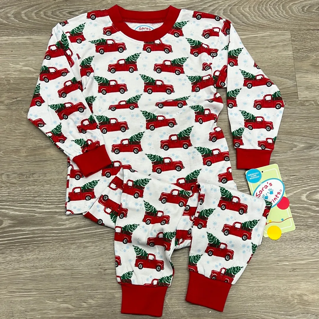 Sara's Prints Christmas Trucks Pajama Set - White