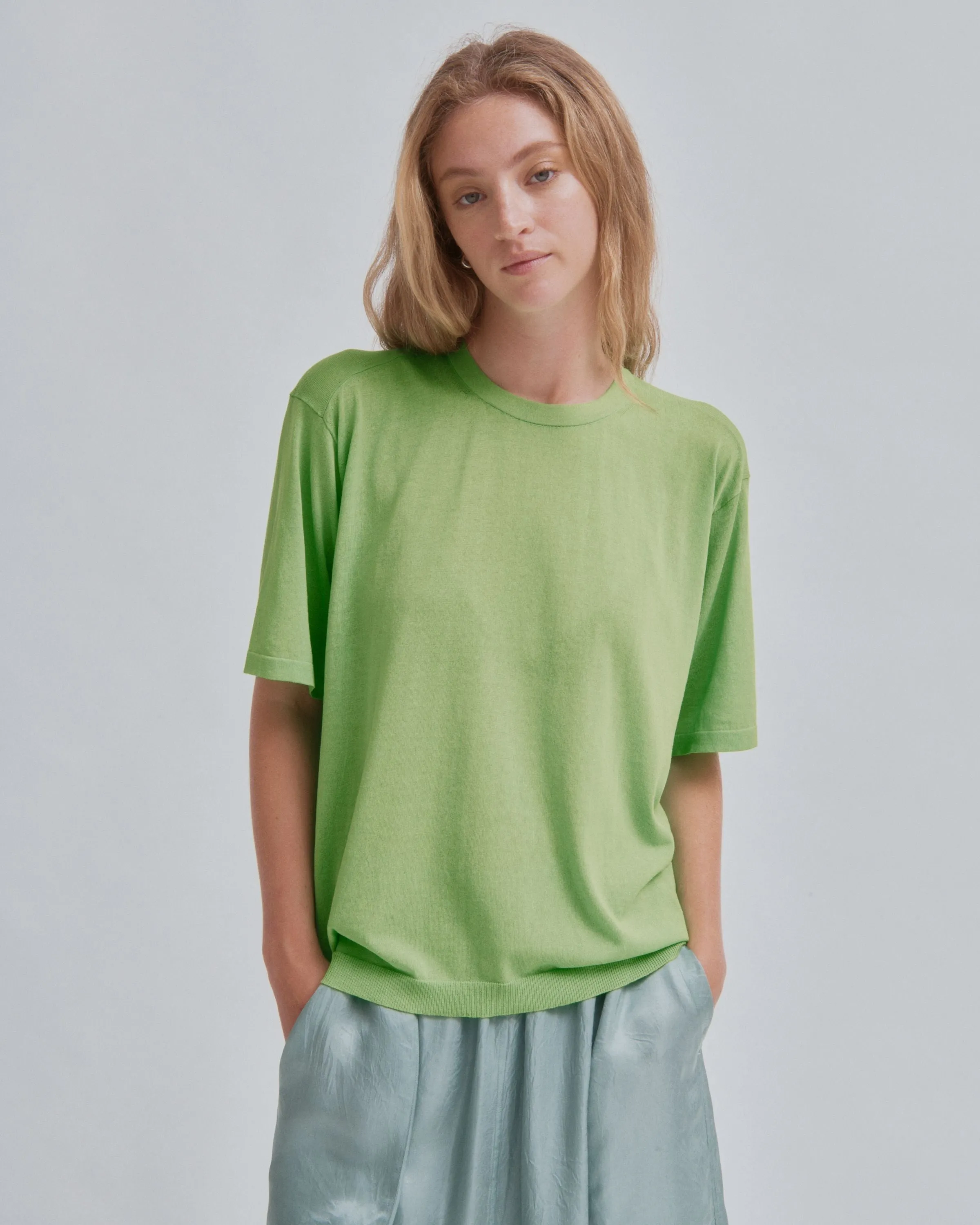 Sheer Knit Tee in Electric Green