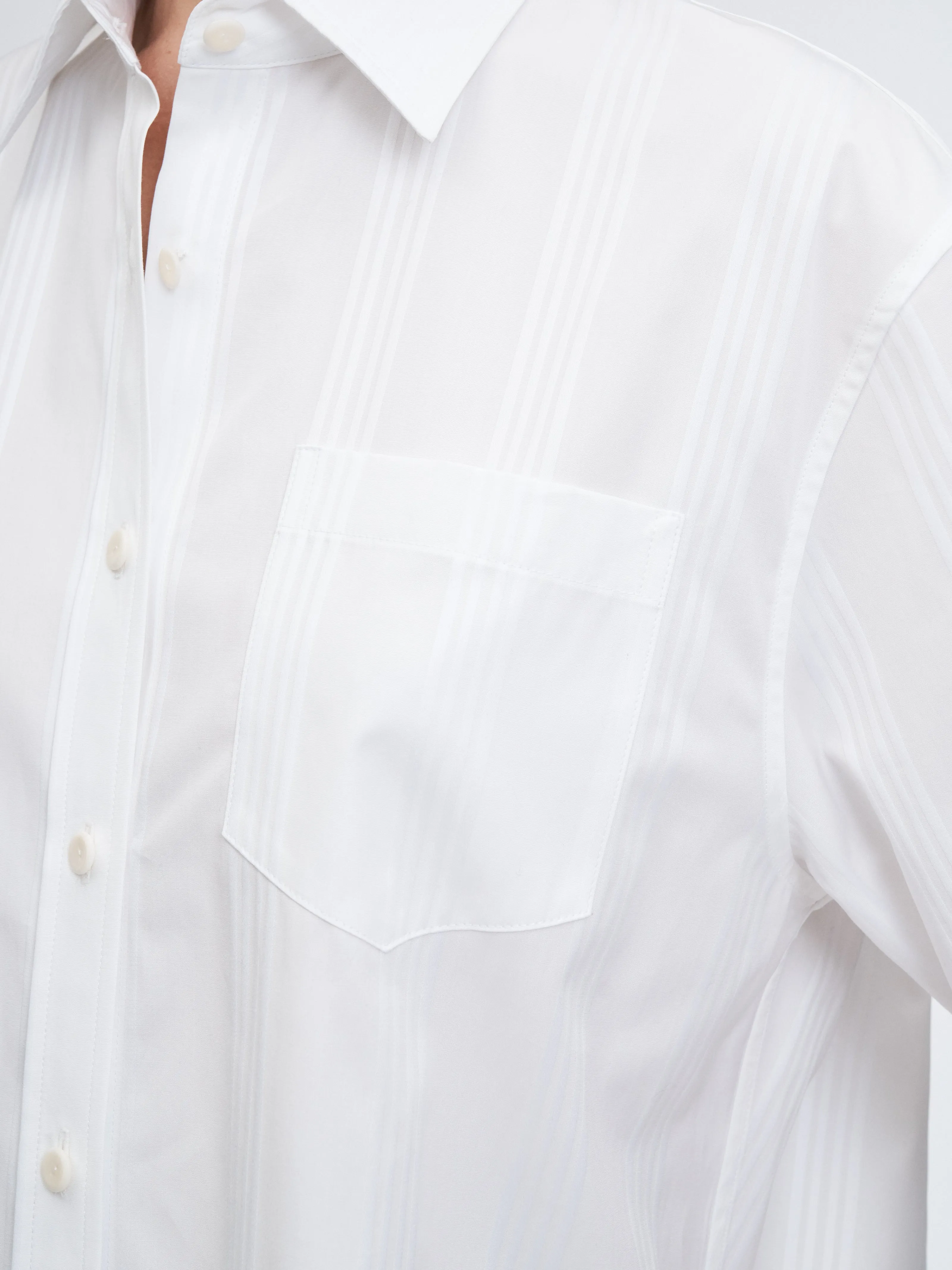 Short Sleeve Oversized Shirt in White/White Stripe