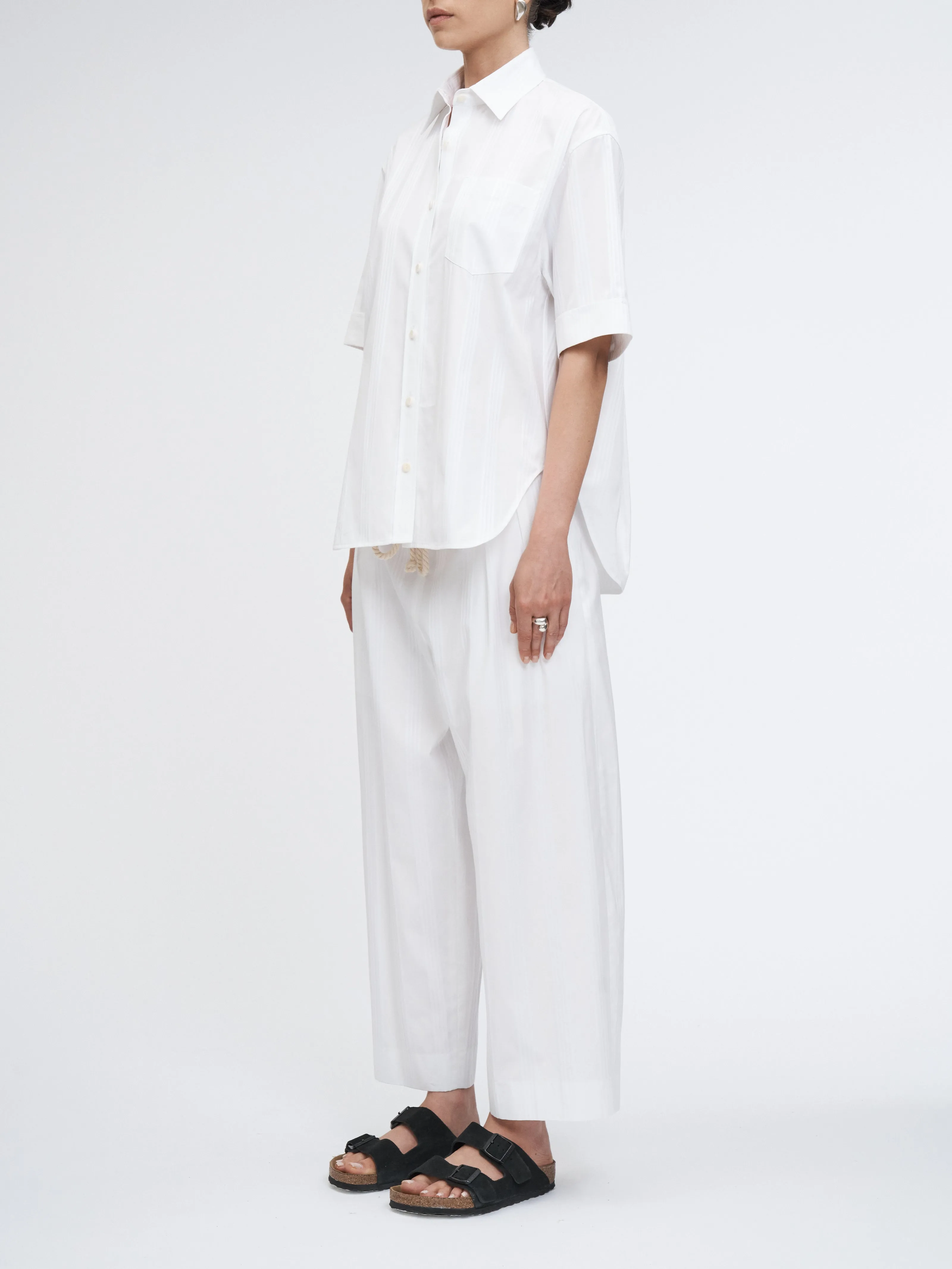 Short Sleeve Oversized Shirt in White/White Stripe