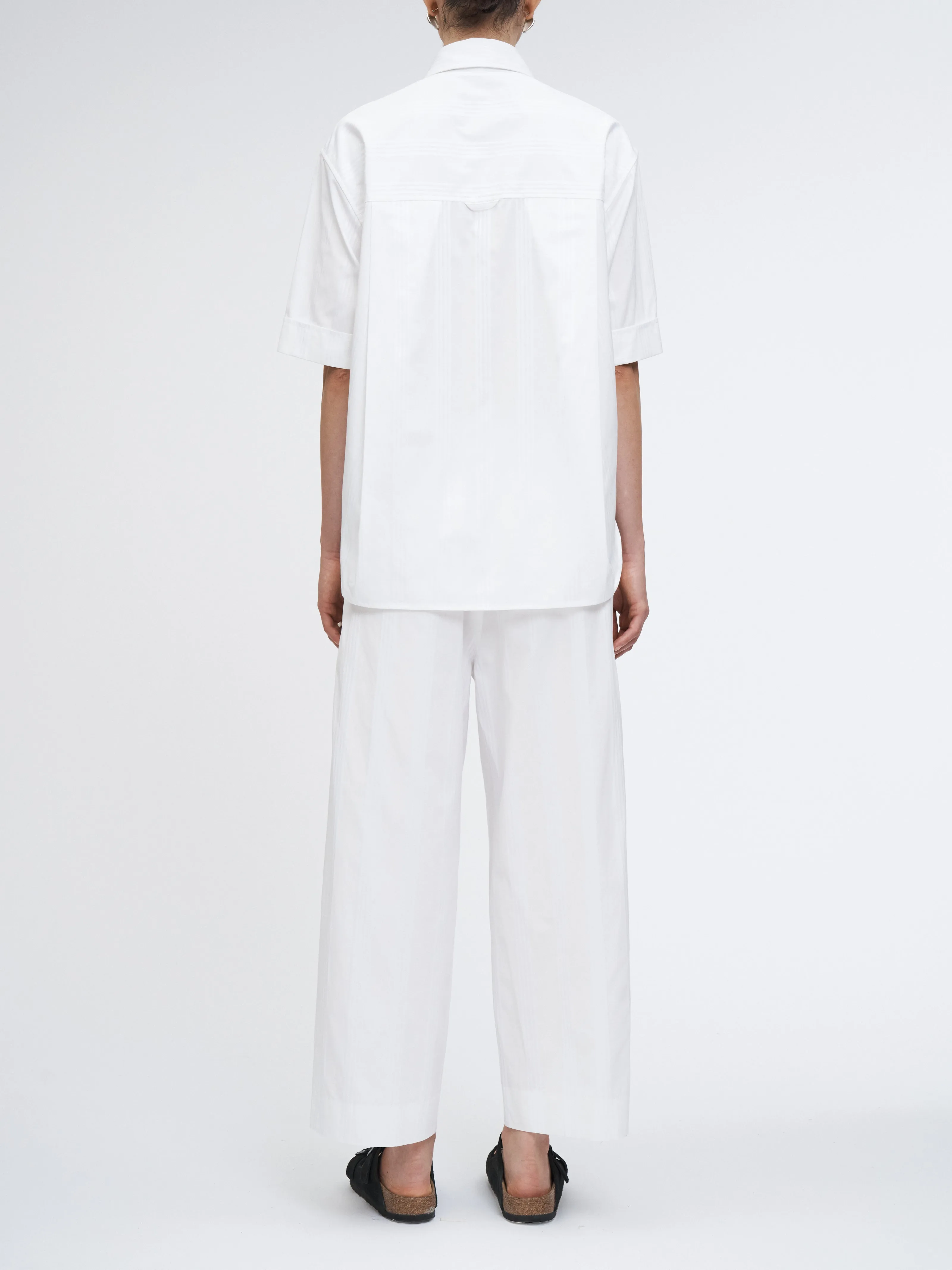 Short Sleeve Oversized Shirt in White/White Stripe