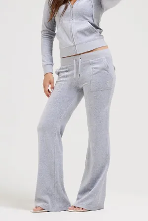 SILVER MARL LOW RISE COTTON VELOUR TRACK PANTS