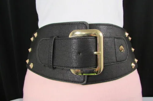 Skinny Brown Elastic Band Fashion Belt Shiny Silver Bling Beads Size S M
