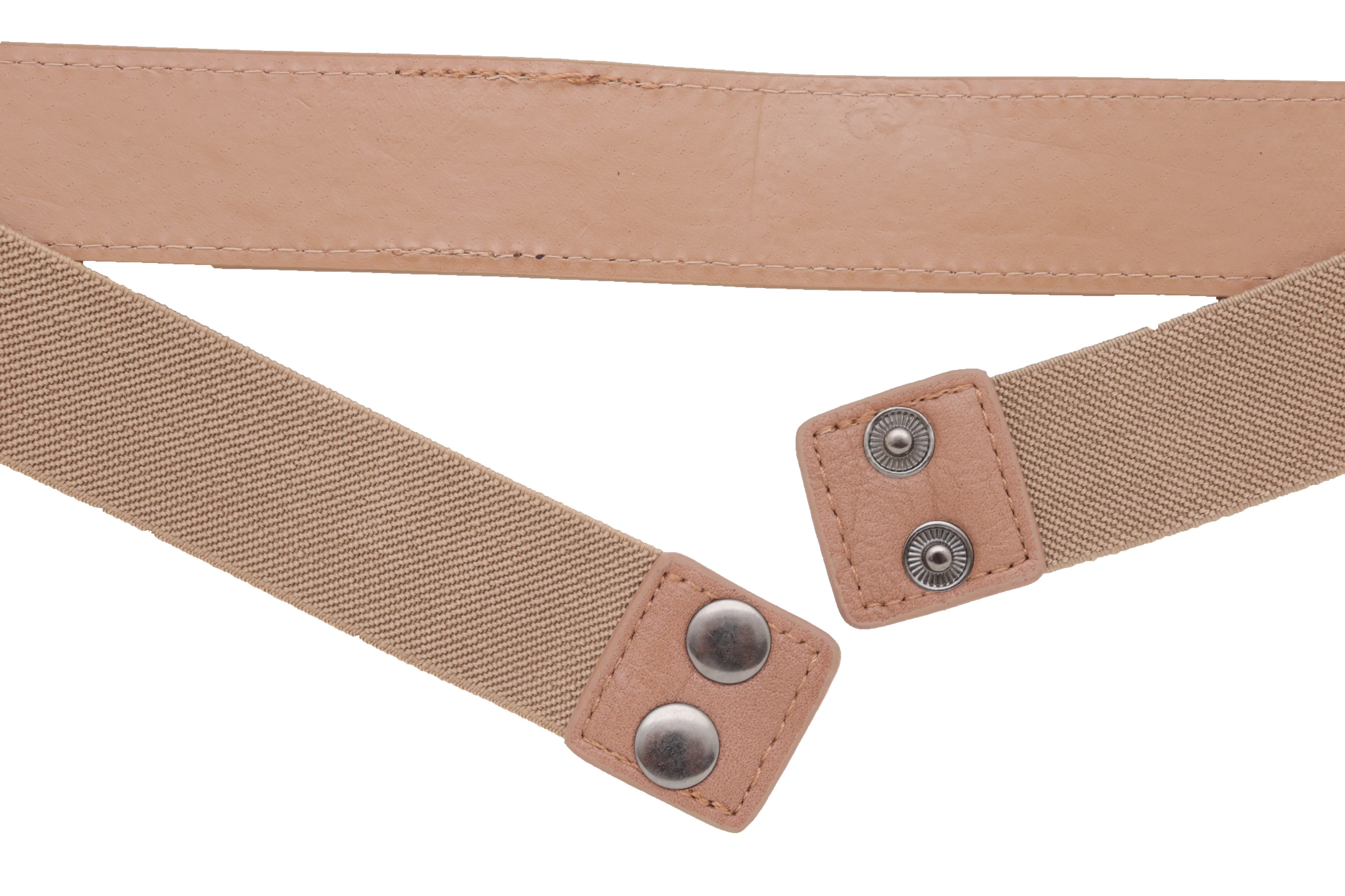 Skinny Brown Elastic Band Fashion Belt Shiny Silver Bling Beads Size S M