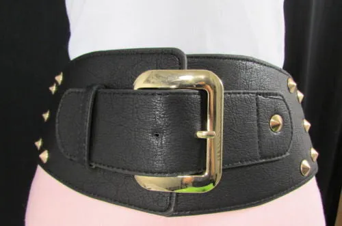 Skinny Brown Elastic Band Fashion Belt Shiny Silver Bling Beads Size S M