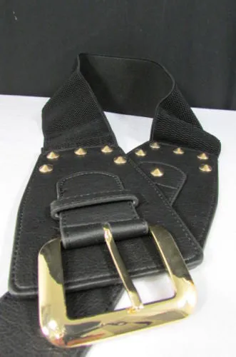 Skinny Brown Elastic Band Fashion Belt Shiny Silver Bling Beads Size S M