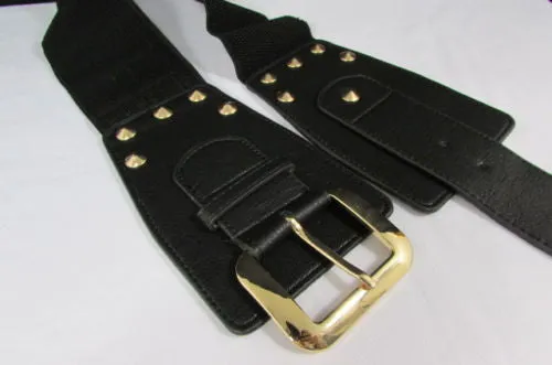 Skinny Brown Elastic Band Fashion Belt Shiny Silver Bling Beads Size S M