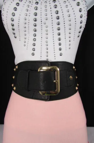 Skinny Brown Elastic Band Fashion Belt Shiny Silver Bling Beads Size S M