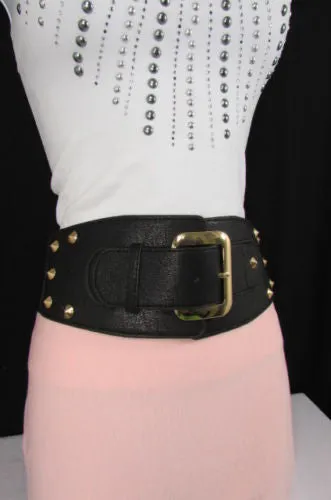 Skinny Brown Elastic Band Fashion Belt Shiny Silver Bling Beads Size S M