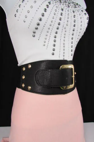 Skinny Brown Elastic Band Fashion Belt Shiny Silver Bling Beads Size S M