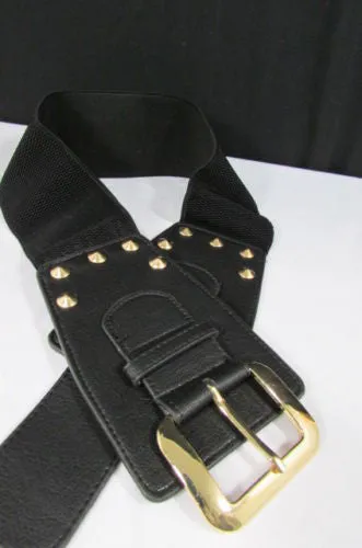 Skinny Brown Elastic Band Fashion Belt Shiny Silver Bling Beads Size S M