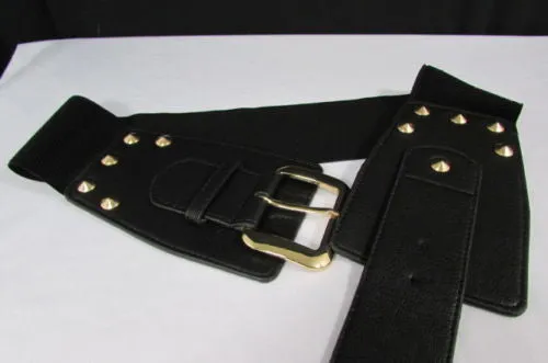 Skinny Brown Elastic Band Fashion Belt Shiny Silver Bling Beads Size S M