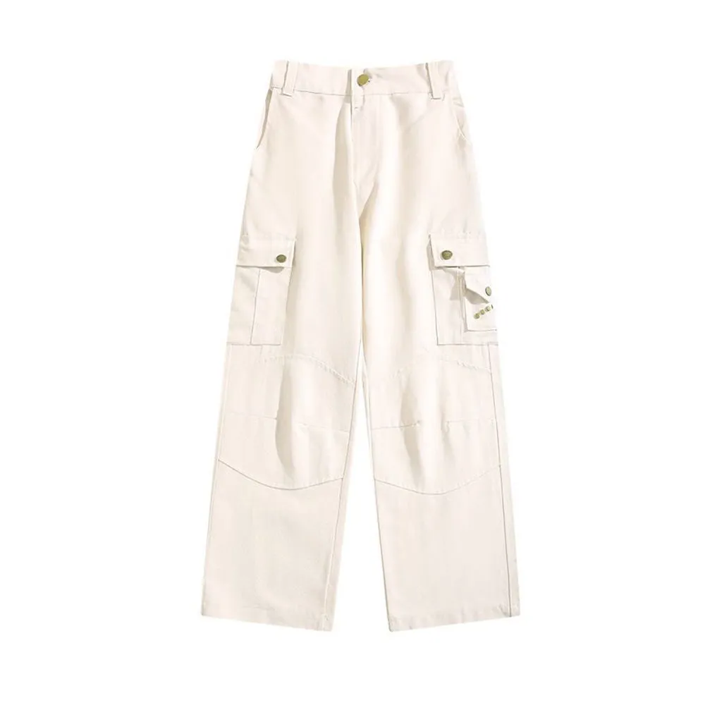 Solid Color Patchwork Cargo Pants