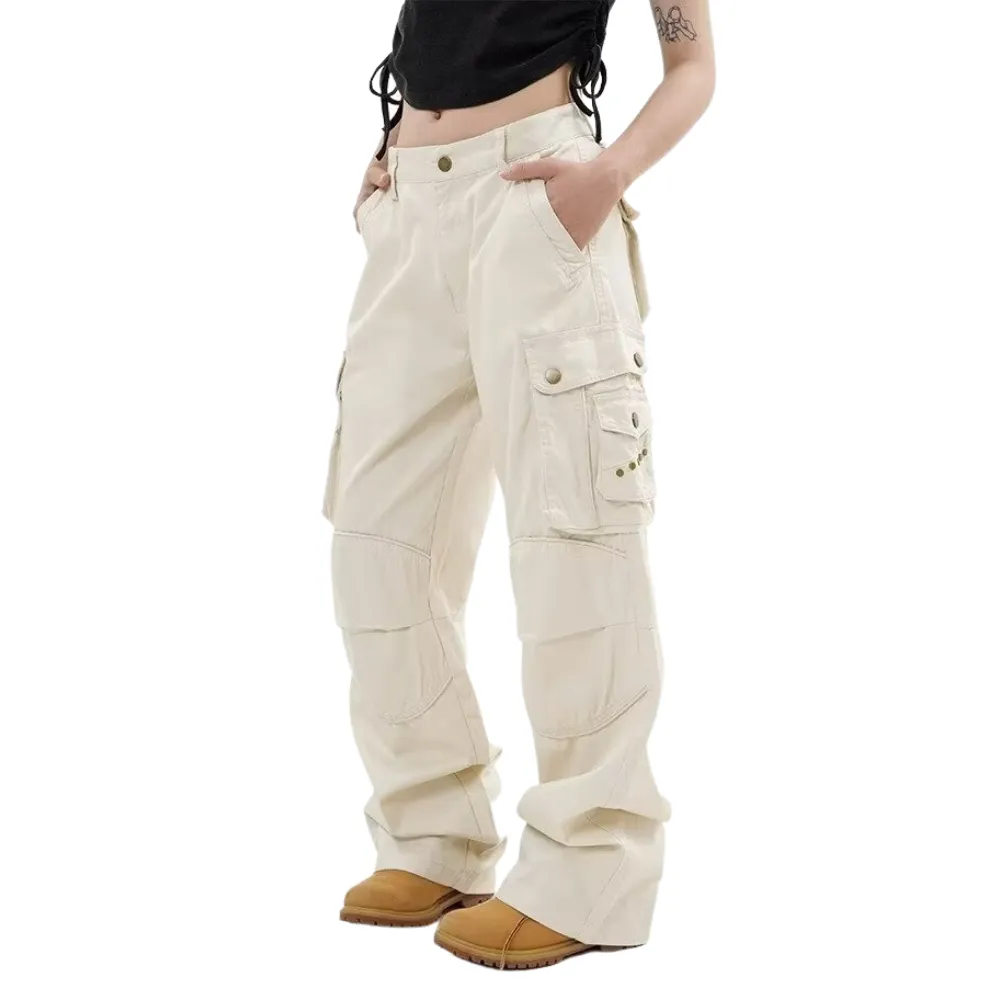 Solid Color Patchwork Cargo Pants