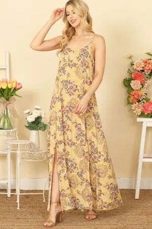 SPAGHETTI STRAP M-SLIT PRINTED MAXI DRESS