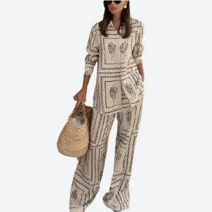 Stylish Printed Long-Sleeve Pajama Set