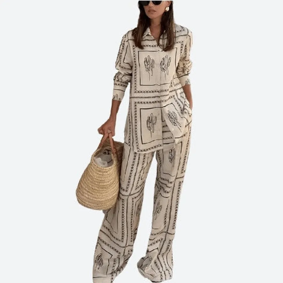 Stylish Printed Long-Sleeve Pajama Set