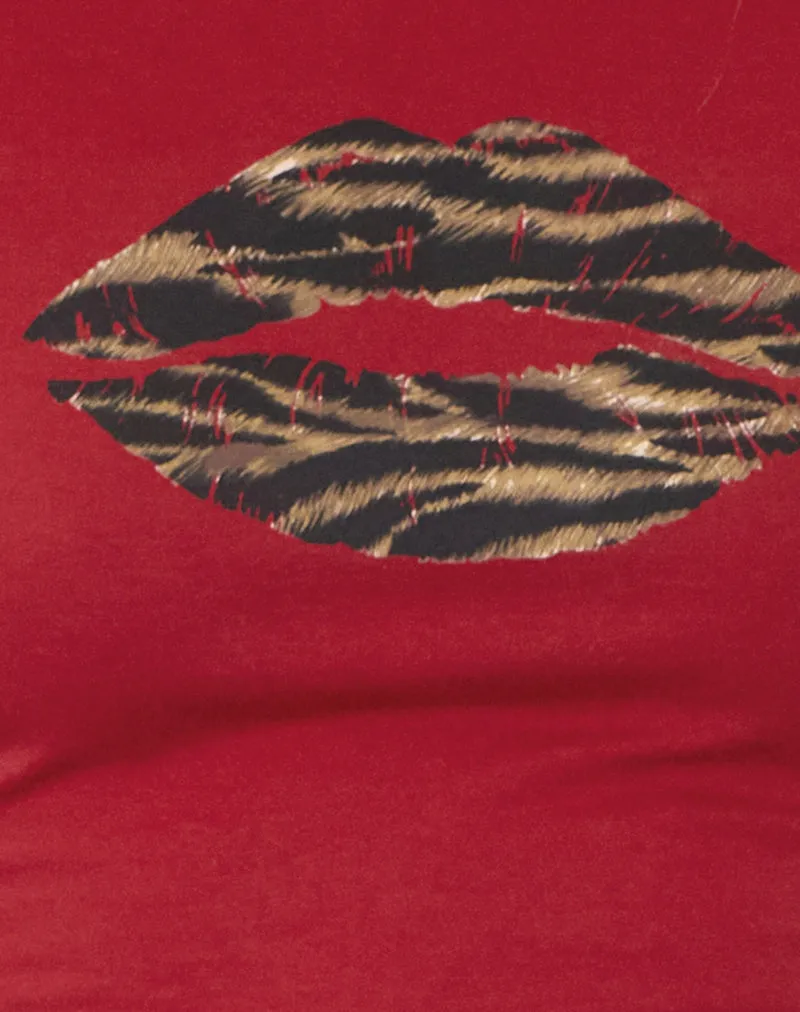 Sutin Tee in Adrenaline Red with Leopard Lip Print