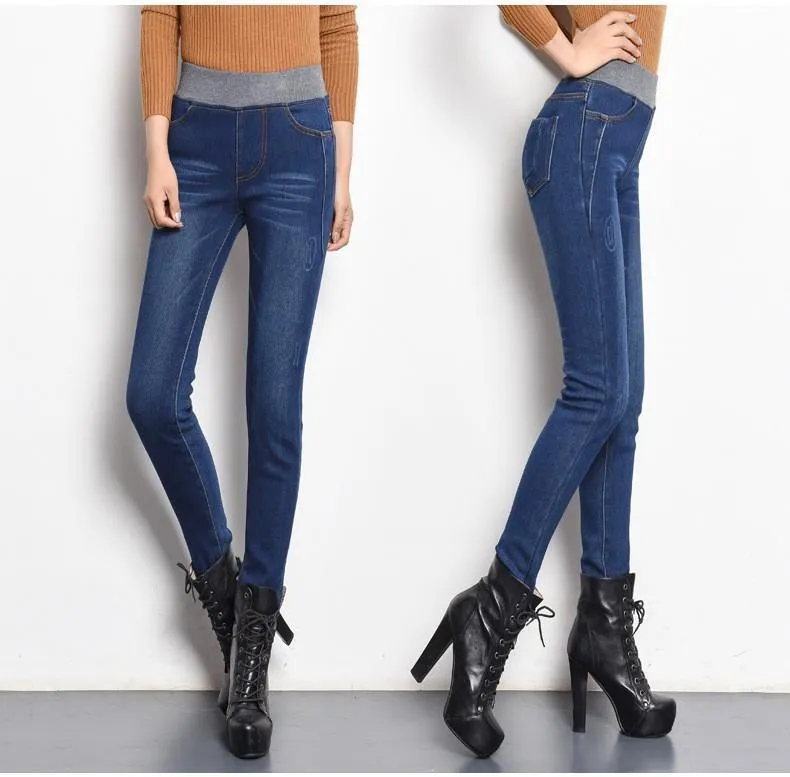 Thick Elastic Waist Jeans