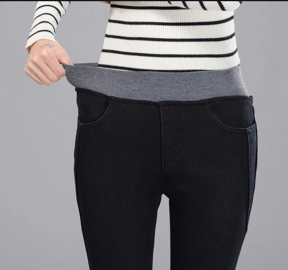 Thick Elastic Waist Jeans