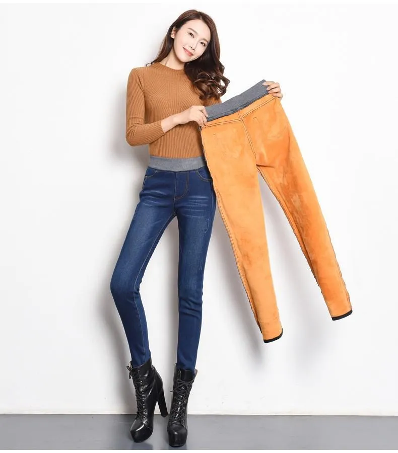Thick Elastic Waist Jeans