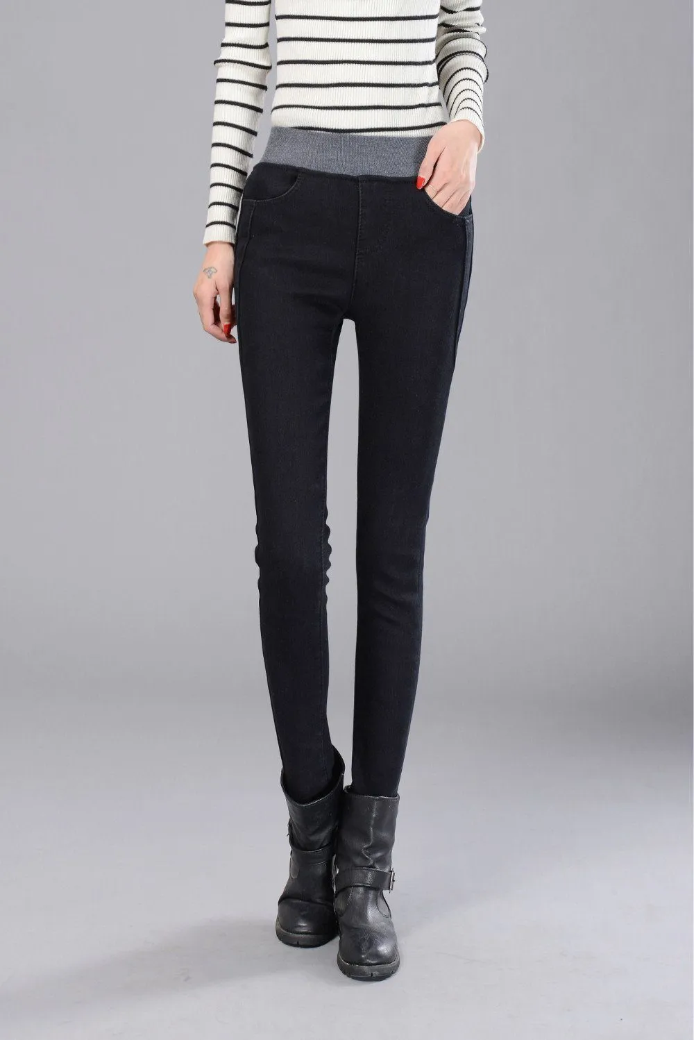 Thick Elastic Waist Jeans