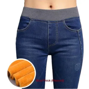 Thick Elastic Waist Jeans