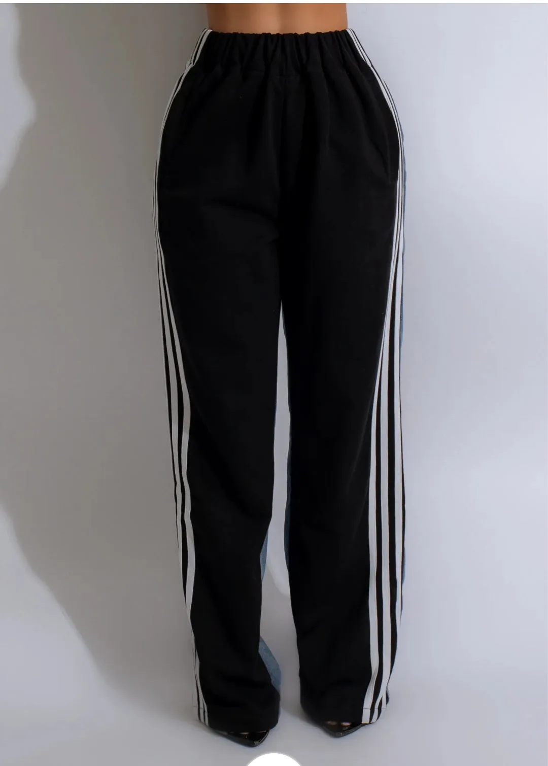 Totally Cute Two Tone Cargo Pants Denim and Black