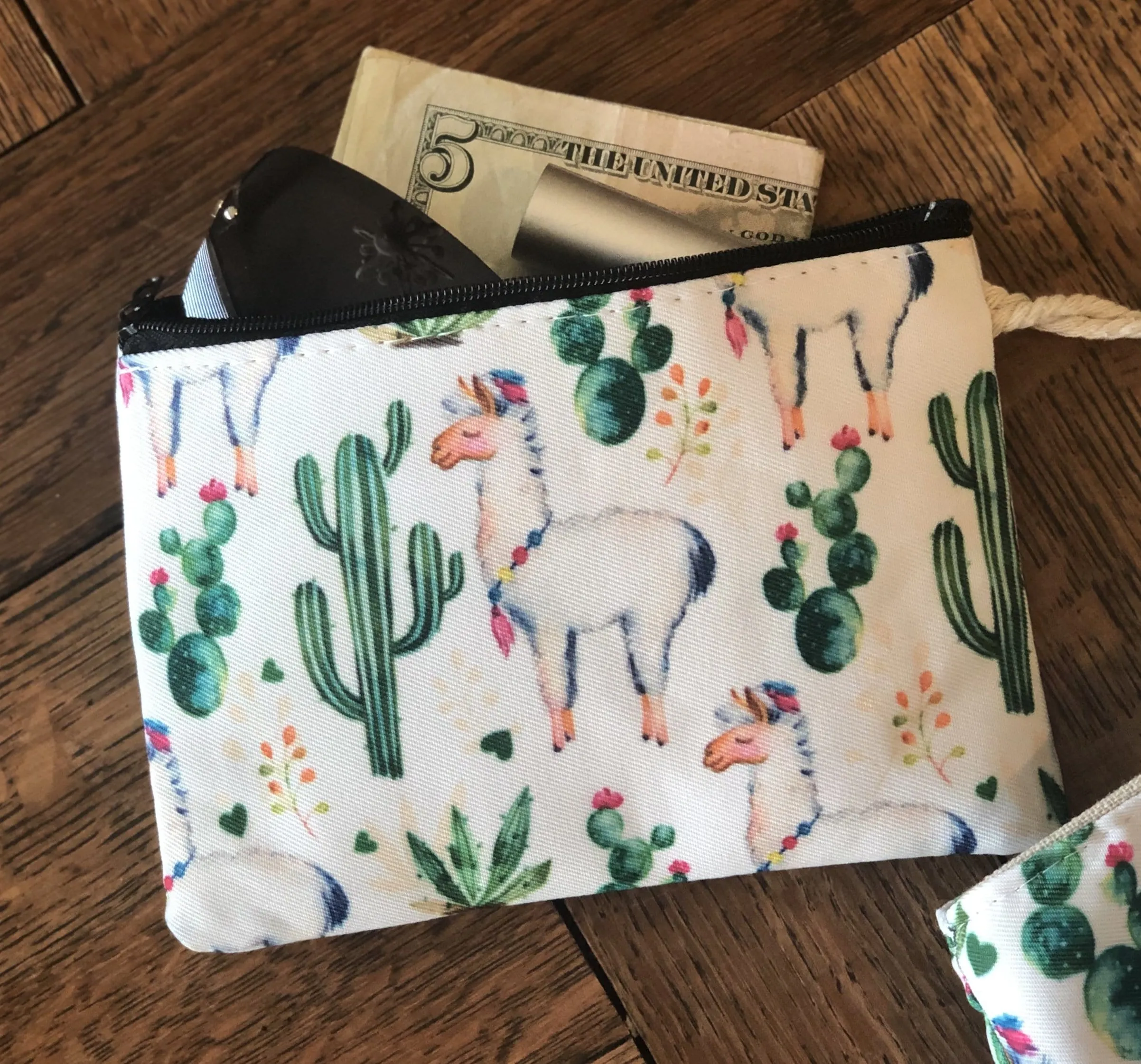 Tote Bag with Zipper Pouch - Aqua Llama Print