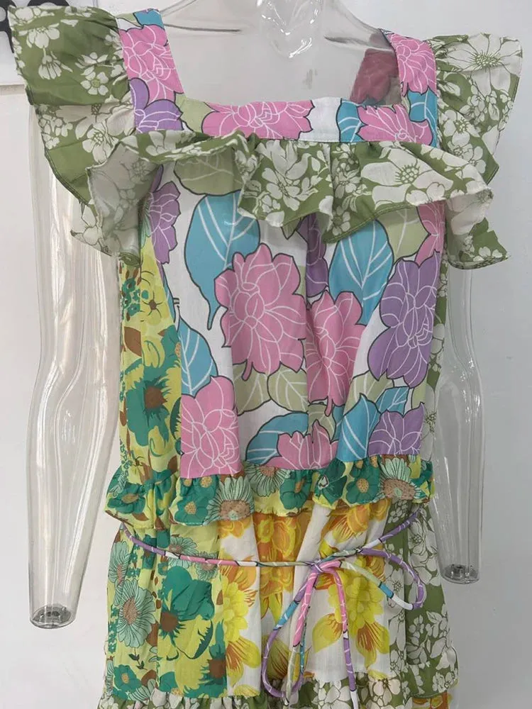 Trendy Ruched Hemline Design Printed Long Dresses