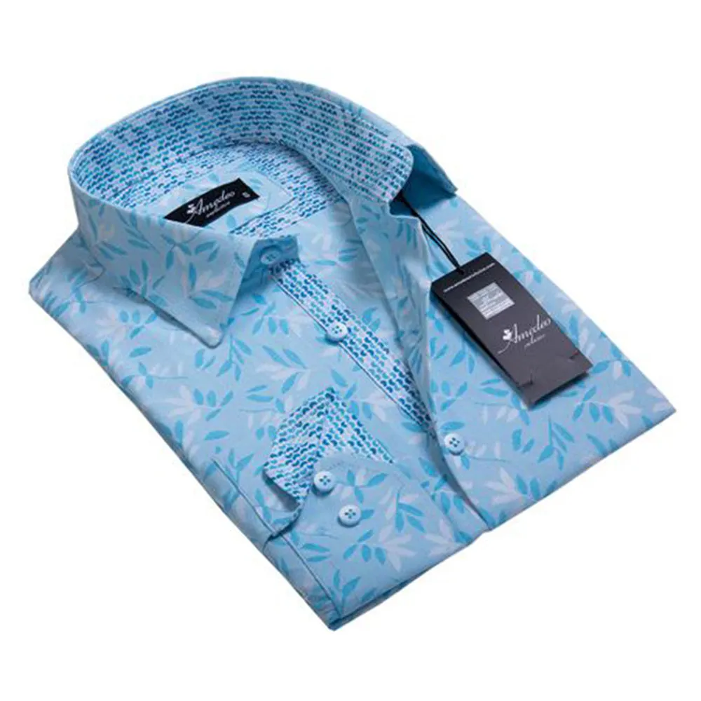 Turquoise Blue Floral Mens Slim Fit Designer Dress Shirt - tailored Cotton Shirts for Work and